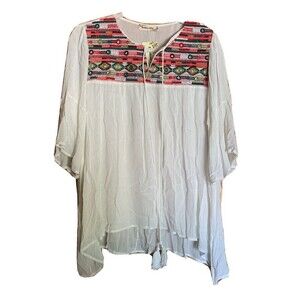 Southern Stitch Size Small Multicolor Gauze Lagenlook Embroidered Tunic Top